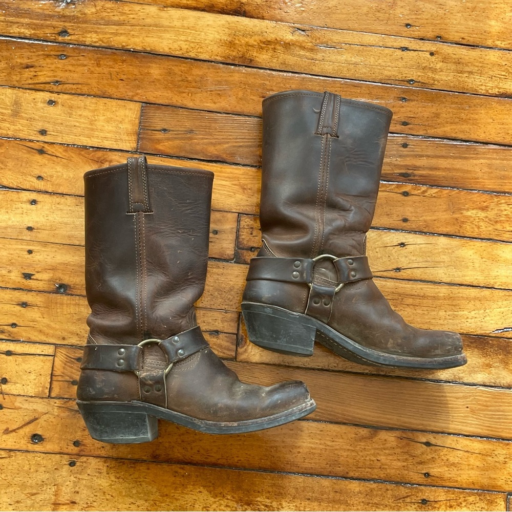 Frye Brown Leather Combat & Moto Boots